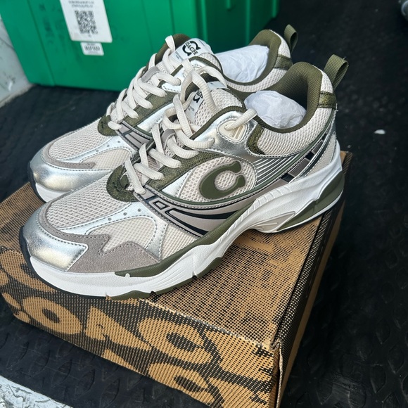 Coach Other - Coach Metallic Silver and Olive Green Sneakers
